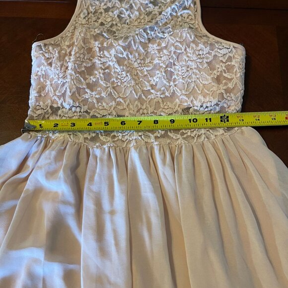 Pink‎ Sleeveless Lace Overlay Skater Dress Sheer Back Zipper sz L party dress - Picture 13 of 15